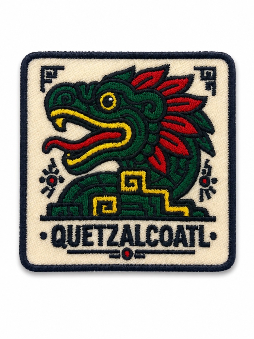 Quetzalcoatl Aztec Feathered Serpent 3 Inch Iron-On Embroidered Patch
